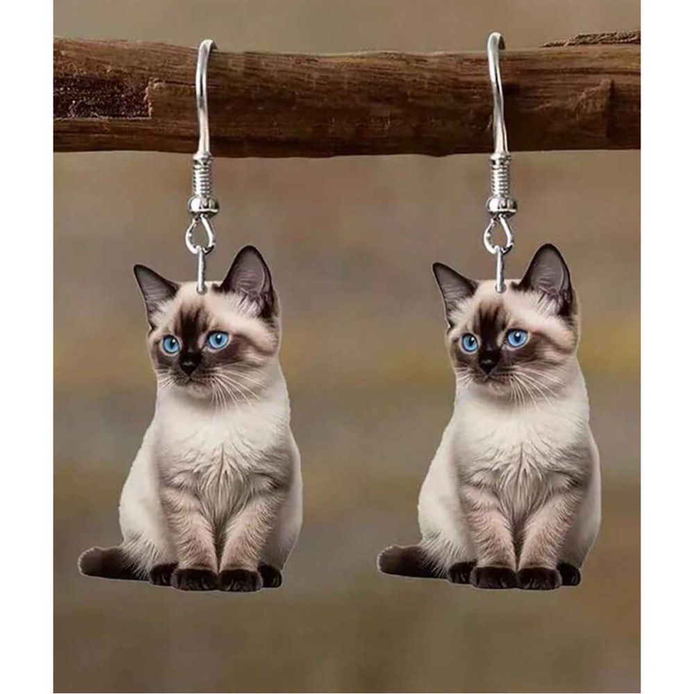 1Pair Cute Siamese Kitten Acrylic Earrings Women's Sweet Style  Cat Earrings